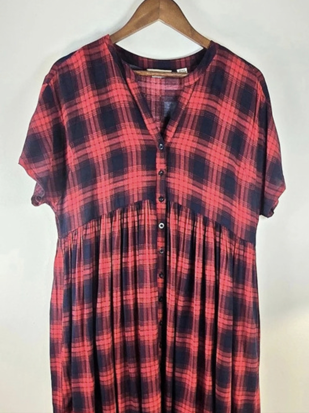 Anthropologie 11.1 Tylho Red Black Plaid Empire Waist Babydoll Dress M